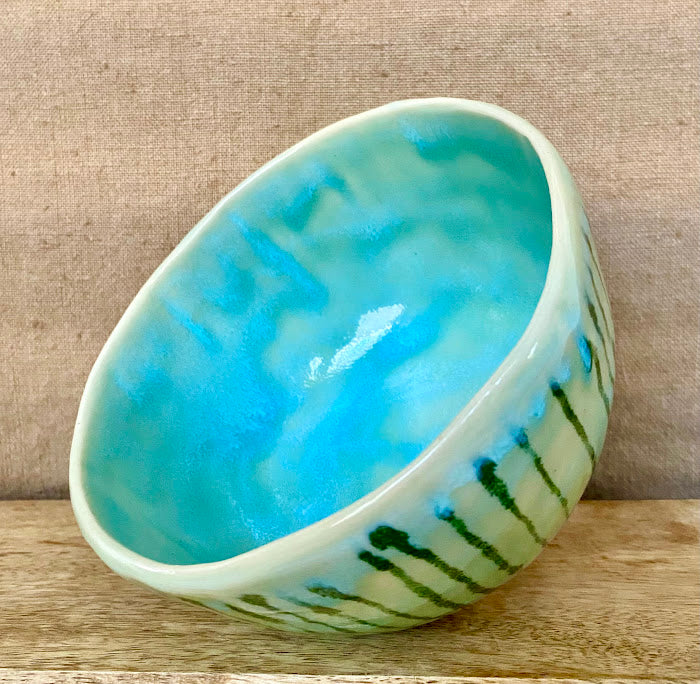 Ocean Green Striped Bowl